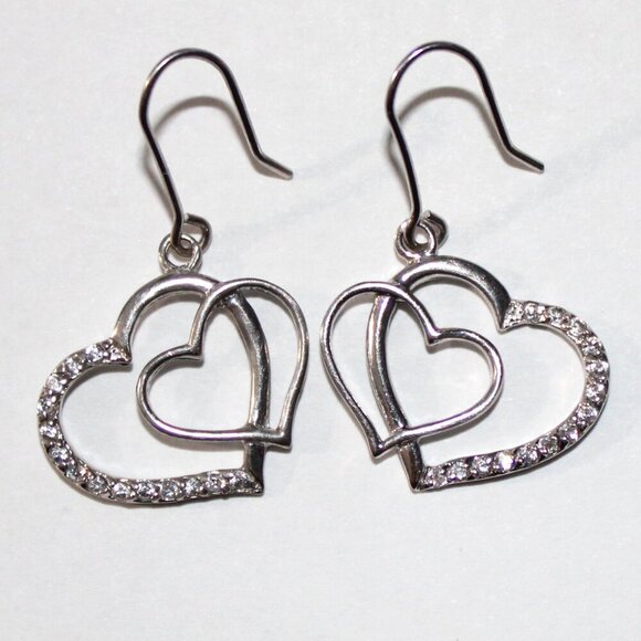 Sterling Silver Double Heart Earrings - Picture 1 of 4
